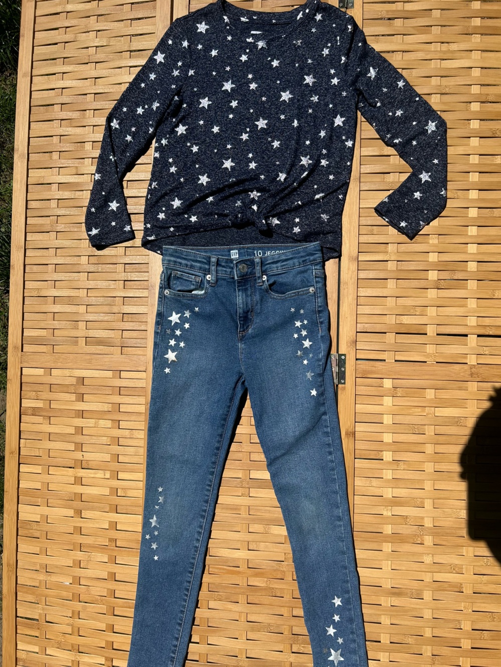 🔥3/$8- girlsGAP Navy Star-Print Matching Set with Blue Jeans